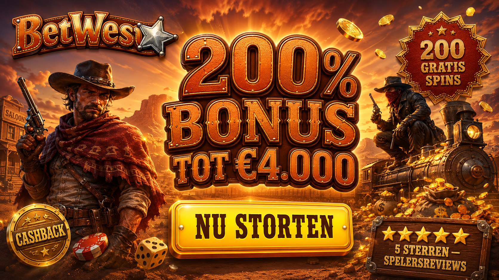 BetWest casino welkomstbonus: 200% tot €4.000 plus 200 gratis spins